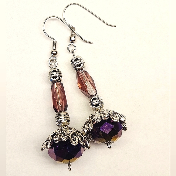 Hand Crafted Jewelry - Whimsical Purple Glass Beaded Earrings
